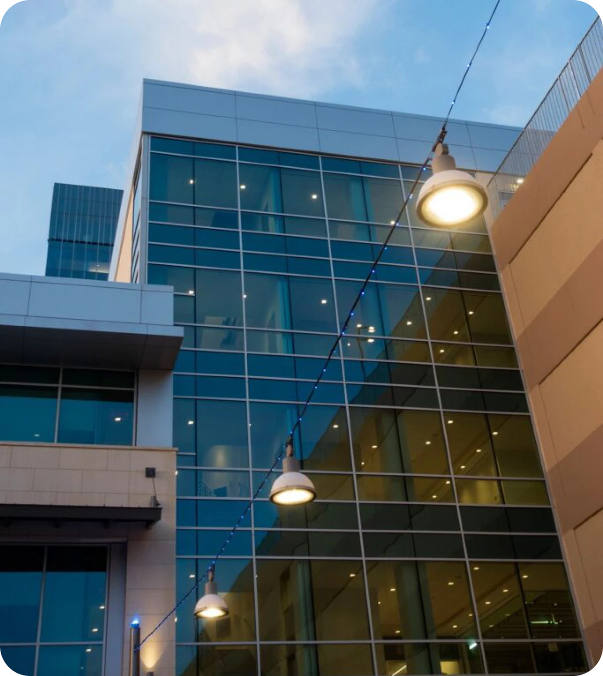 Evening lights on urban building