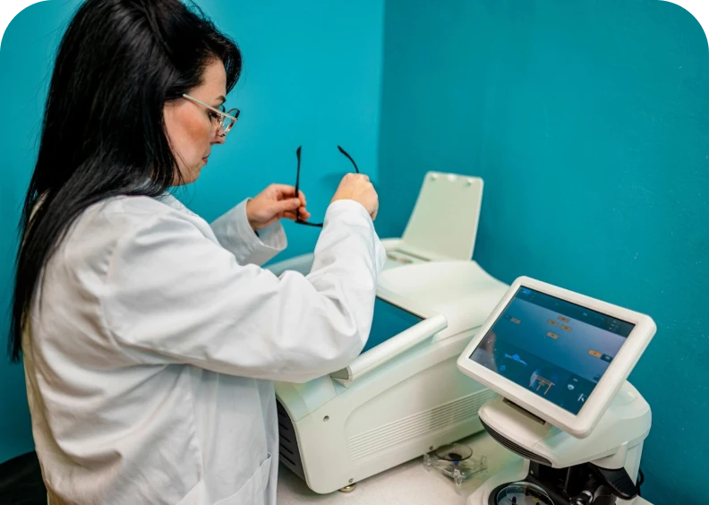 Woman using optical equipment